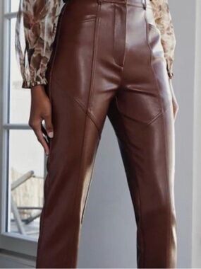 Aritzia Wilfred Rebel Brown Vegan Leather Straight-Leg Pants